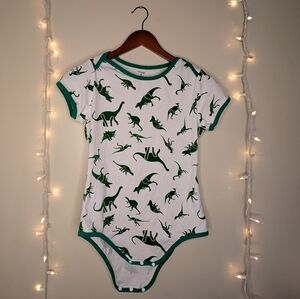 Littleforbig Women's Bodysuit – Green & White Dinosaur Print Onesie (SMALL)